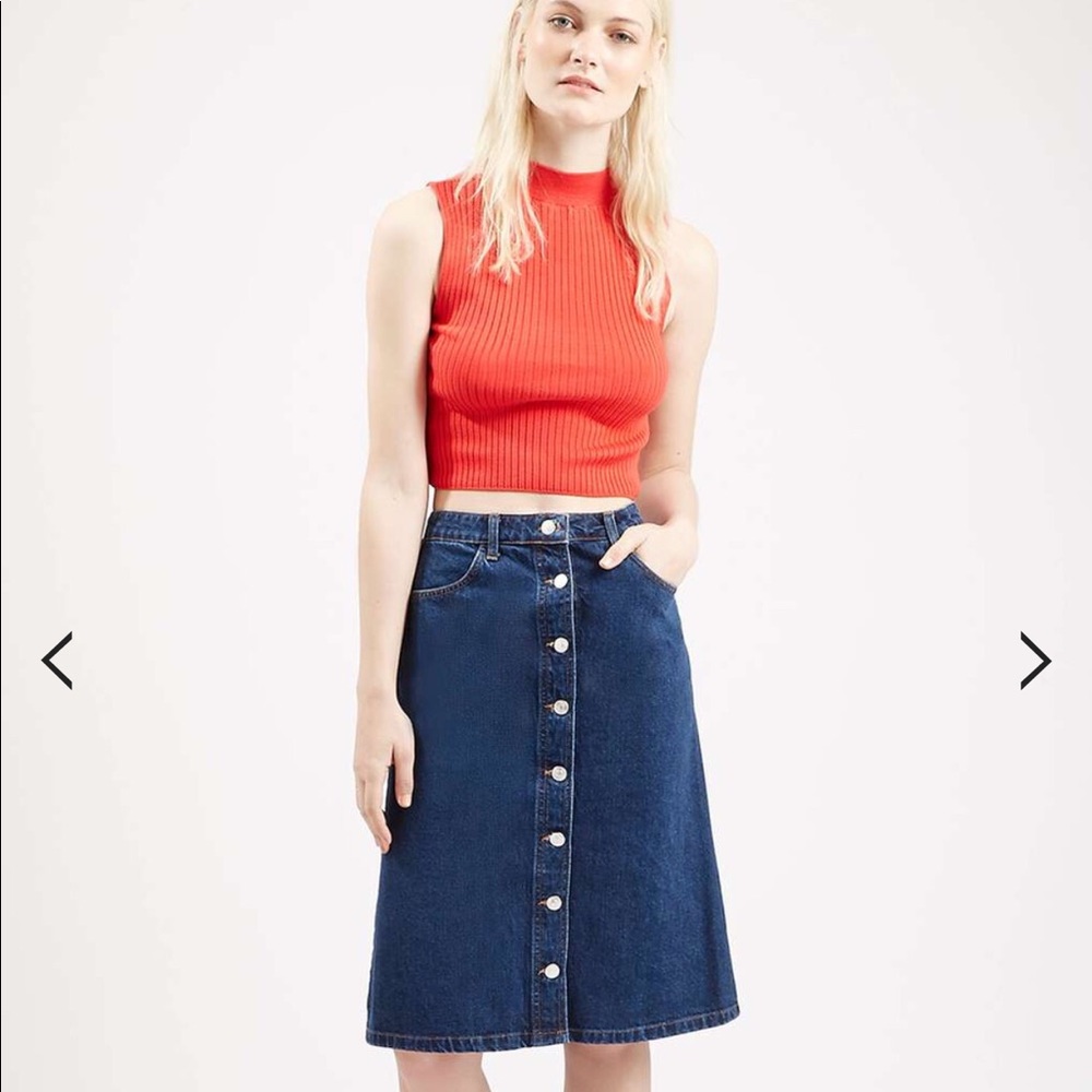 TOPSHOP Moto Denim/Jeans Button Front Midi Skirt